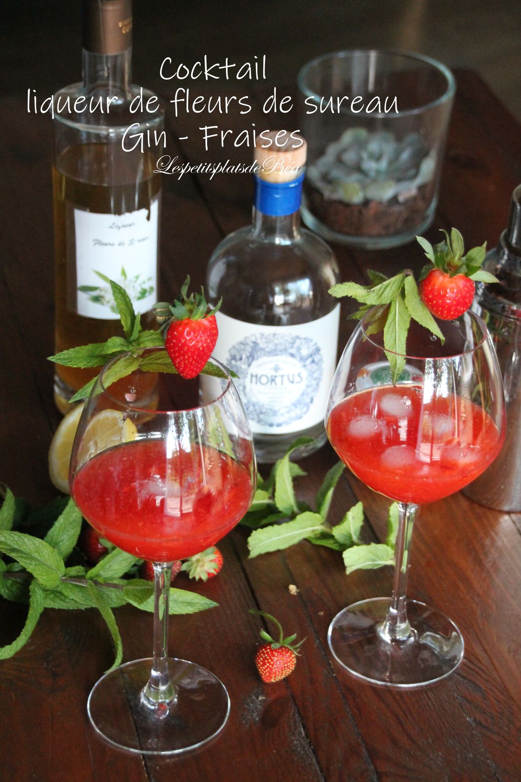 Cocktail à la liqueur de fleurs de sureau, gin et fraises fraiches
