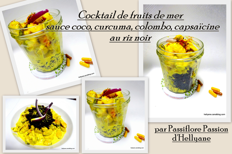 Cocktail de fruits de mer en sauce coco curcuma, colombo, capsaïcine et...