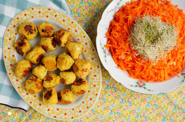 Falafels pois chiches-poireau et salade de carottes râpées (amap, vegan, sans...
