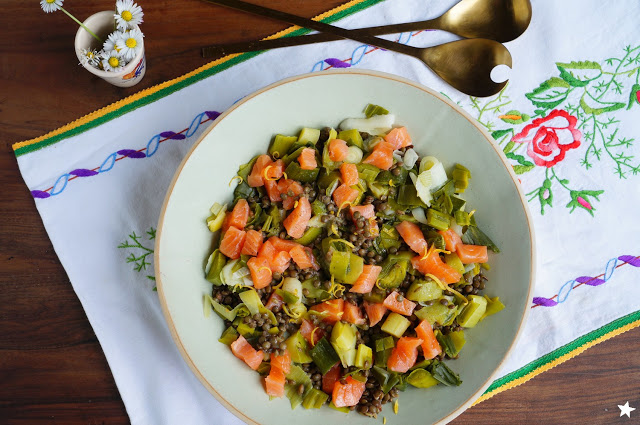Salade lentilles-poireaux-saumon fumé (amap, sans gluten)